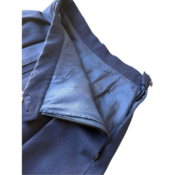 Vintage Geiger Austria 100% Wool Navy Blue A-Line Pleated Midi Skirt - Picture 7 of 11